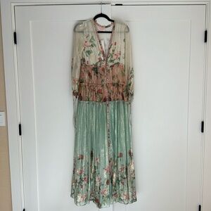 Rococo Sand XS Cara Metallic Floral Maxi Dress NWT